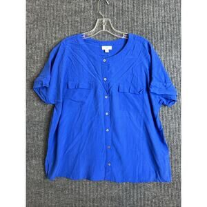 J Jill Womens Button Up Blouse Size XL Blue Short Sleeve Rayon Career Office